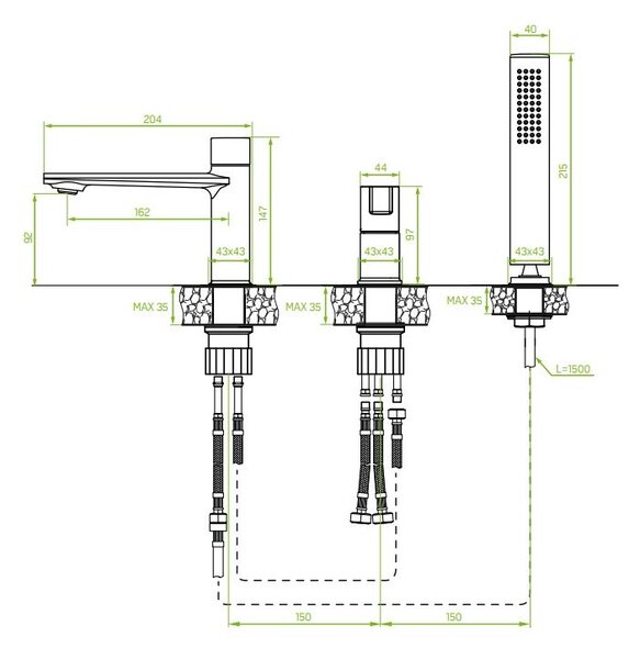 Laveo Tores, 3-lyukú kádcsaptelep, grafit, LAV-BVT_913D