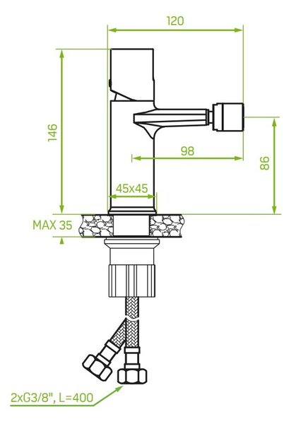 Laveo Tores, önálló bidé csaptelep h-146, grafit, LAV-BVT_932D