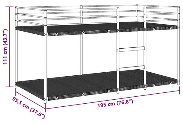 VidaXL fekete acél emeletes ágy matrac nélkül 90 x 190 cm