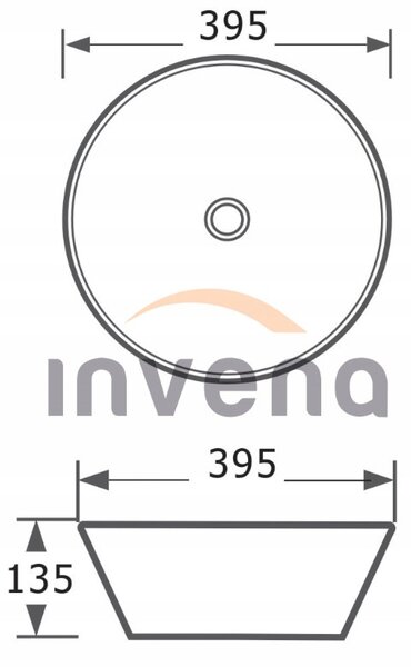 Invena Dokos, kerámia pultra szerelhető mosdó 395x395x135 mm, fényes fehér, INV-CE-19-011-C