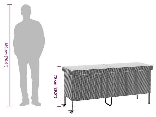 VidaXL fekete polyrattan kerti tárolóláda kerekekkel 160x55x75 cm