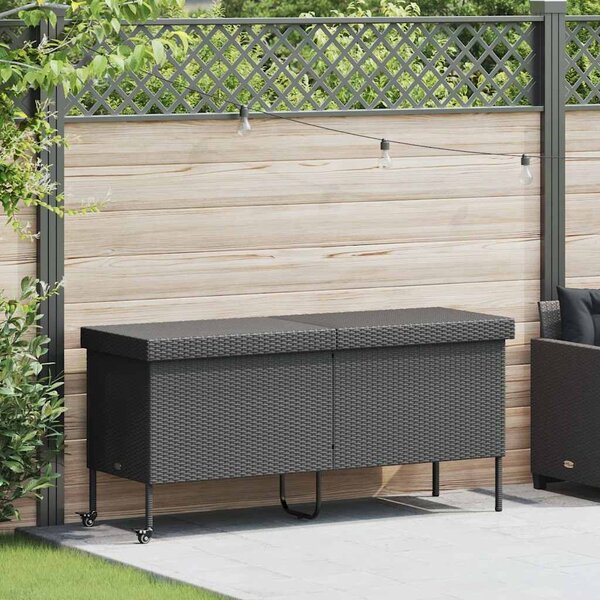 VidaXL fekete polyrattan kerti tárolóláda kerekekkel 160x55x75 cm