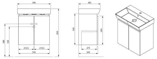 Aqualine Aqualine, PANEDA mosdószekrény 55x55x34,2cm, fehér, PN255