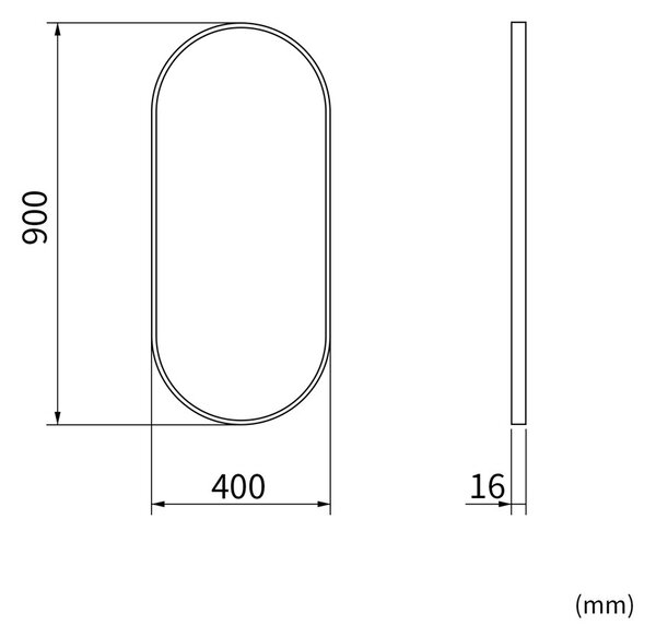 Erga Oval, ovális tükör 40x90cm, fekete keret, ERG-V01-OVAL-4090-BK
