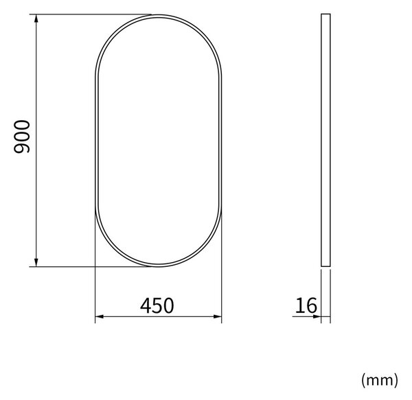Erga Oval, ovális tükör 45x90cm, fekete keret, ERG-V01-OVAL-4590-BK