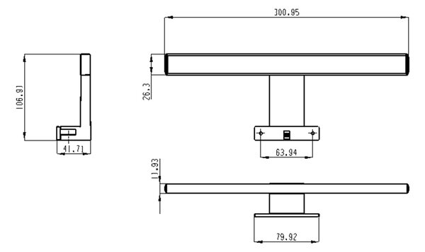 Aqualine Aqualine, SERAPA LED lámpa 5W, 230V, 300x40x100mm, IP44, műanyag, matt fekete, SA147B