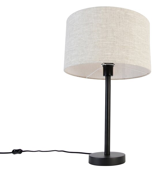 Modern asztali lámpa fekete, világosszürke vászonernyővel 35 cm - Simplo
