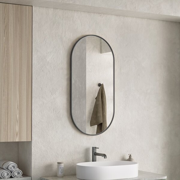 Erga Oval, ovális tükör 45x90cm, fekete keret, ERG-V01-OVAL-4590-BK