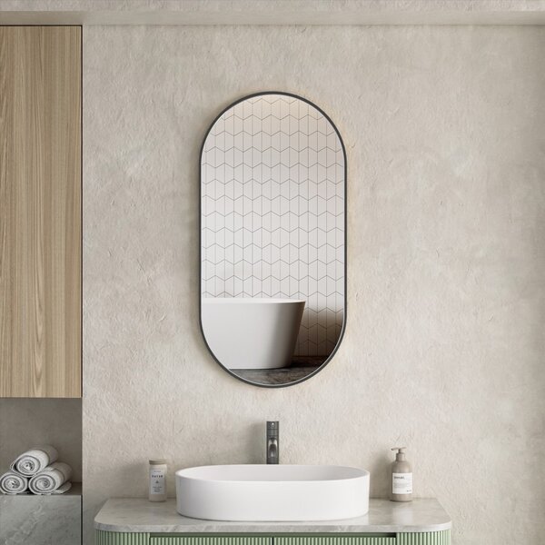 Erga Oval, ovális tükör 45x90cm, fekete keret, ERG-V01-OVAL-4590-BK