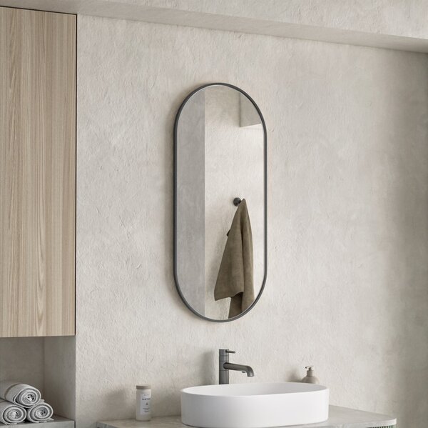 Erga Oval, ovális tükör 40x90cm, fekete keret, ERG-V01-OVAL-4090-BK