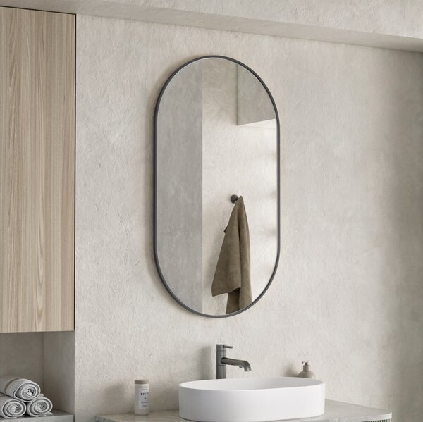 Erga Oval, ovális tükör 55x100cm, fekete keret, ERG-V01-OVAL-5510-BK