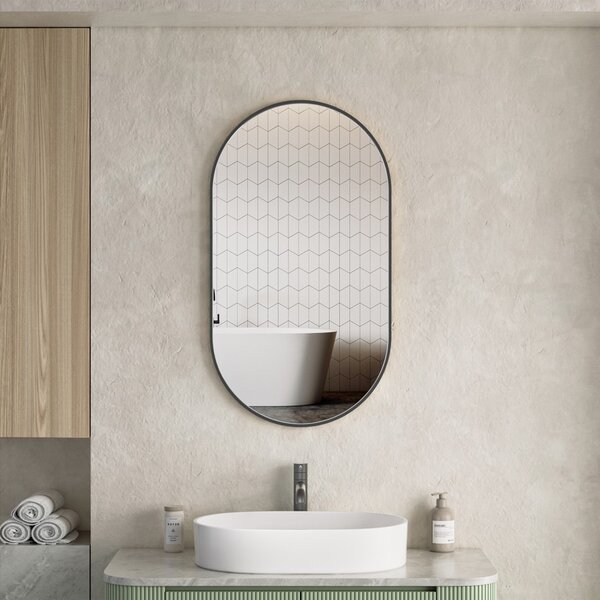 Erga Oval, ovális tükör 50x90cm, fekete keret, ERG-V01-OVAL-5090-BK