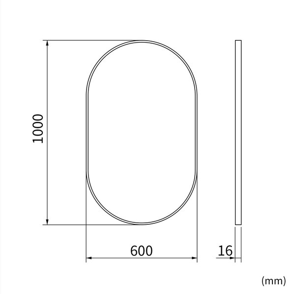 Erga Oval, ovális tükör 60x100cm, fekete keret, ERG-V01-OVAL-6010-BK