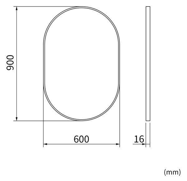 Erga Oval, ovális tükör 60x90cm, fekete keret, ERG-V01-OVAL-6090-BK