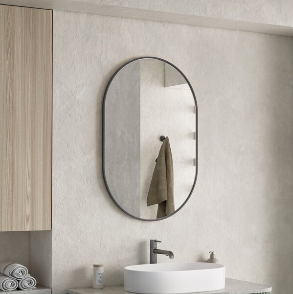 Erga Oval, ovális tükör 60x90cm, fekete keret, ERG-V01-OVAL-6090-BK