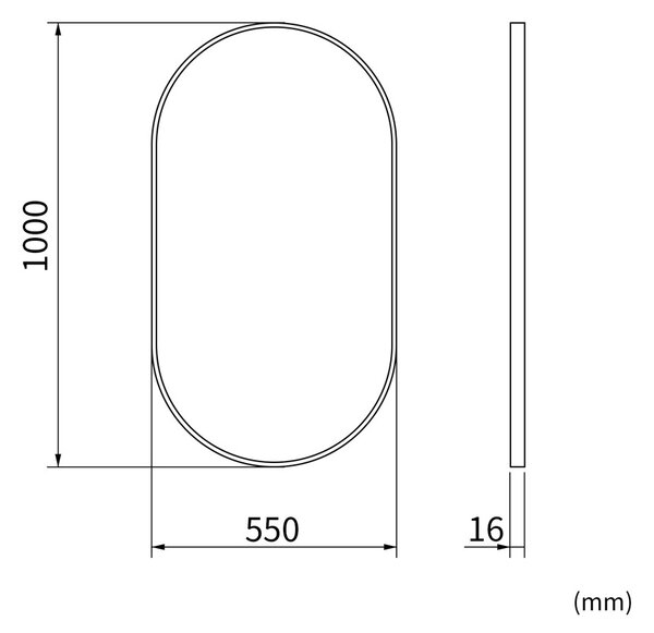 Erga Oval, ovális tükör 55x100cm, fekete keret, ERG-V01-OVAL-5510-BK