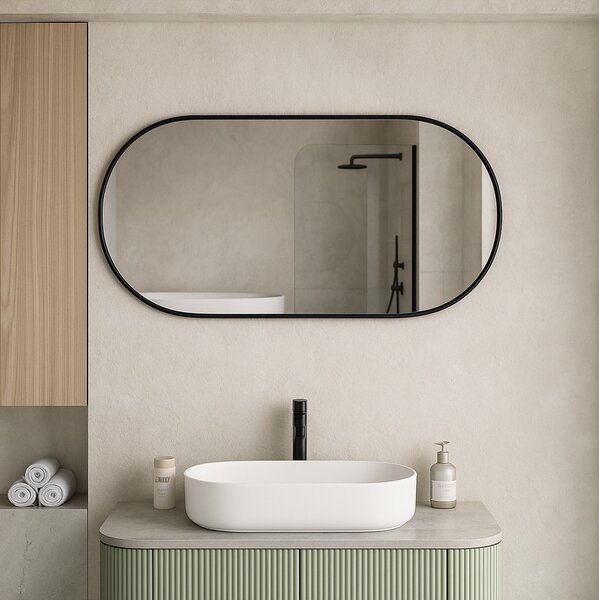 Erga Oval, ovális tükör 60x100cm, fekete keret, ERG-V01-OVAL-6010-BK