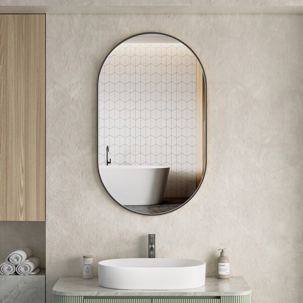 Erga Oval, ovális tükör 60x100cm, fekete keret, ERG-V01-OVAL-6010-BK