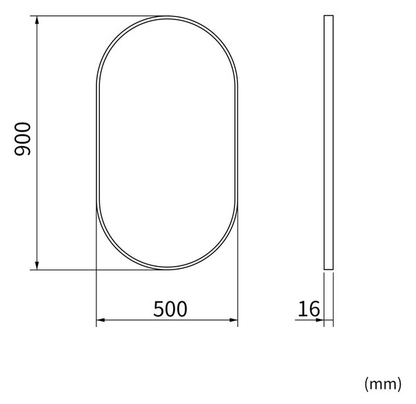 Erga Oval, ovális tükör 50x90cm, fekete keret, ERG-V01-OVAL-5090-BK
