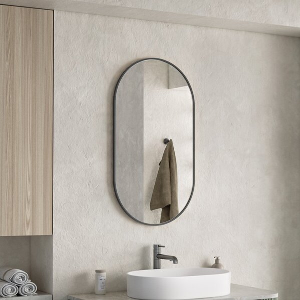 Erga Oval, ovális tükör 50x90cm, fekete keret, ERG-V01-OVAL-5090-BK