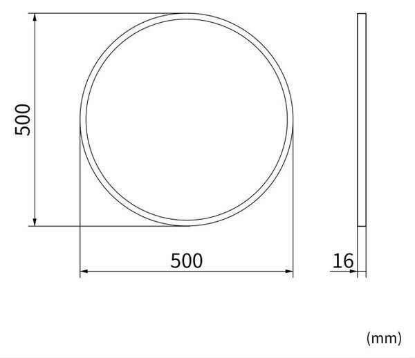 Erga Round, kerek tükör 50cm, fekete kerettel, ERG-V01-ROUND-5050-BK