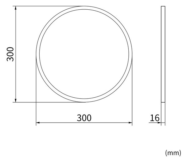 Erga Round, kerek tükör 30cm, fekete kerettel, ERG-V01-ROUND-3030-BK