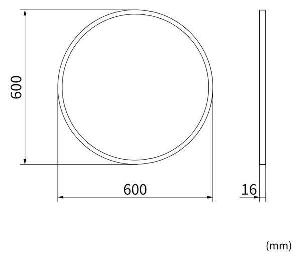 Erga Round, kerek tükör 60cm, fekete keret, ERG-V01-ROUND-6060-BK