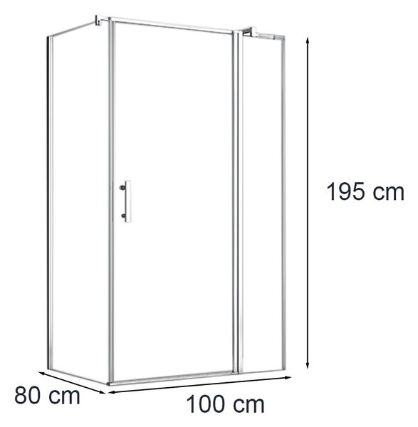 Simple 80x100 cm nyílóajtós aszimmetrikus zuhanykabin zuhanytálca nélkül