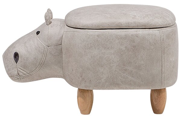 Állatos puff tárolóval HIPPO Műbőr Világosszürke Víziló