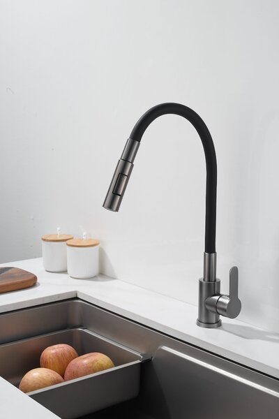 Gamma Flex 4000, álló mosogatócsaptelep flexibilis karral, 2 funkciós kifolyóval, fekete-grafit, GMA-BFX-4000GM