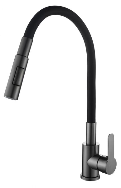 Gamma Flex 4000, álló mosogatócsaptelep flexibilis karral, 2 funkciós kifolyóval, fekete-grafit, GMA-BFX-4000GM