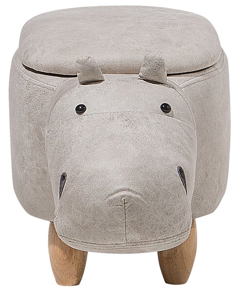 Állatos puff tárolóval HIPPO Műbőr Világosszürke Víziló