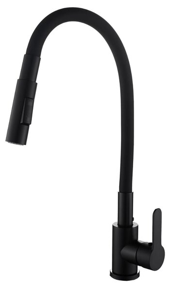 Gamma Flex 4000, álló mosogatócsaptelep flexibilis karral, 2 funkciós kifolyóval, matt fekete, GMA-BFX-4000BK