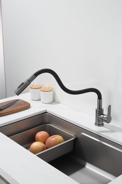 Gamma Flex 4000, álló mosogatócsaptelep flexibilis karral, 2 funkciós kifolyóval, fekete-grafit, GMA-BFX-4000GM