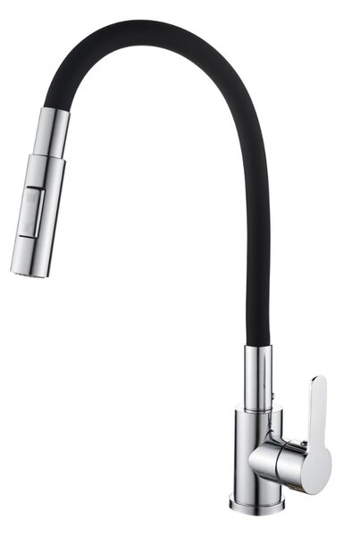 Gamma Flex 4000, álló mosogatócsaptelep flexibilis karral, 2 funkciós kifolyóval, fekete-króm, GMA-BFX-4000CH
