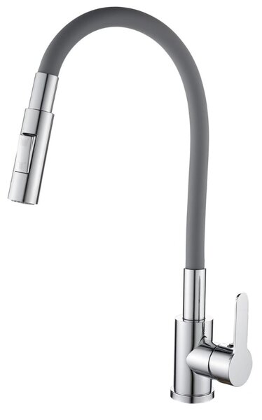 Gamma Flex 4000, álló mosogatócsaptelep flexibilis karral, 2 funkciós kifolyóval, szürke-króm, GMA-BFX-4000G