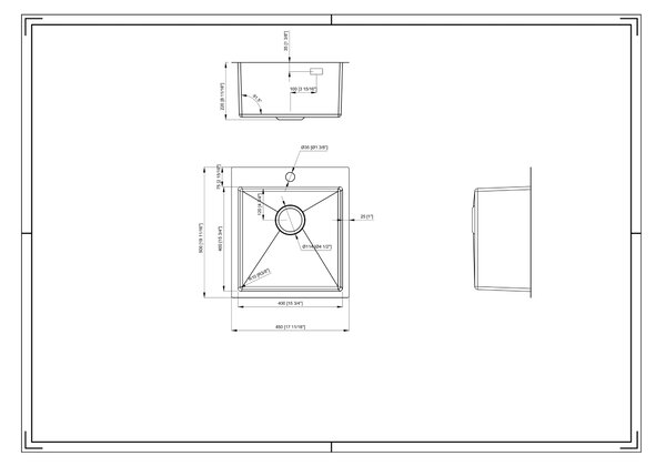 Gamma Gamma, 1 rekeszes rozsdamentes mosogató 450x500x210 mm, grafit, GMA-S4550-BK