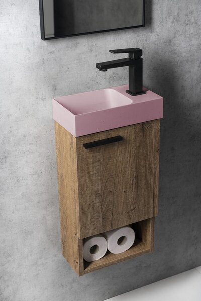 Sapho Sapho, PICCOLINO beton mosdó 30,8x17cm, csaptelep jobb oldalon, matt rózsaszín, PK30521