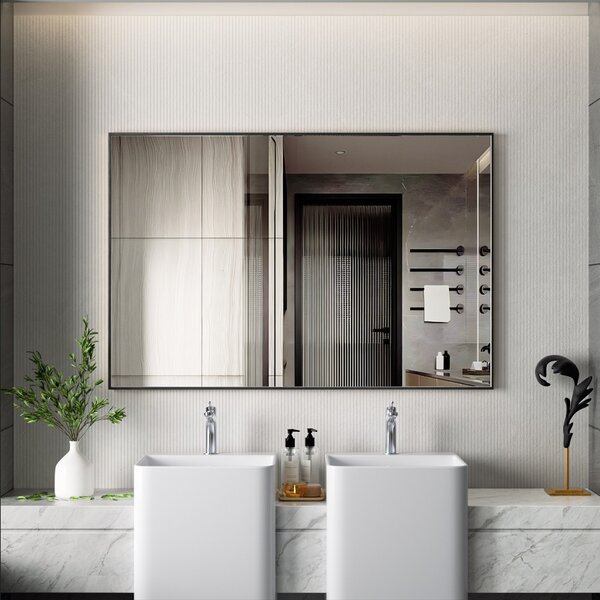 Erga Rectangle, téglalap alakú tükör 120x80 cm, fekete keret, ERG-V01-RECTAGLE-1280-BK