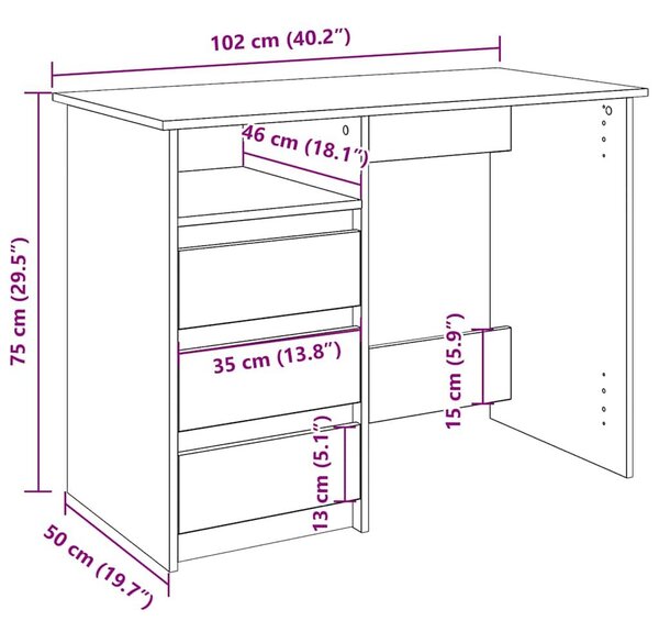 VidaXL fehér szerelt fa íróasztal 102 x 50 x 75 cm