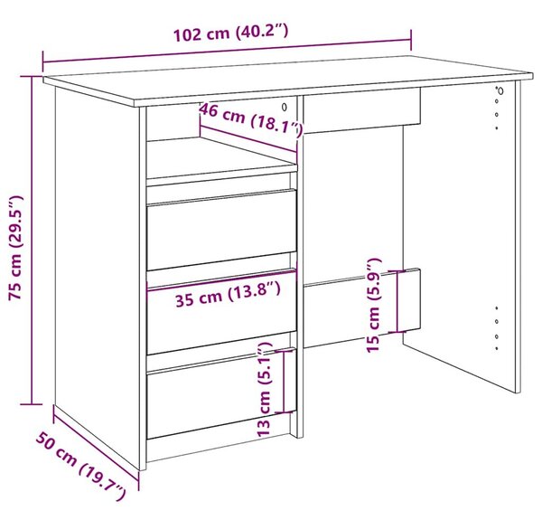VidaXL szürke sonoma színű szerelt fa íróasztal 102x50x75 cm