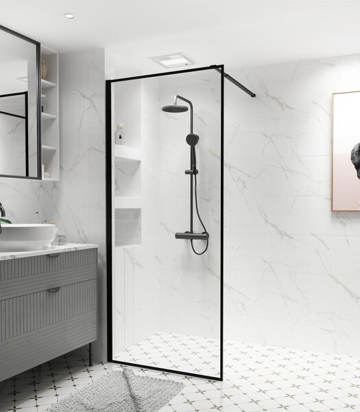 Erga Paris, Beépíthető zuhanykabin 60x200 cm, fekete keretben, 8 mm-es átlátszó üveg, fekete profil, ERG-V02-PARIS-060x200-BF