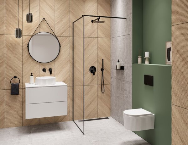 Erga Paris, Beépíthető zuhanykabin 60x200 cm, fekete keretben, 8 mm-es átlátszó üveg, fekete profil, ERG-V02-PARIS-060x200-BF