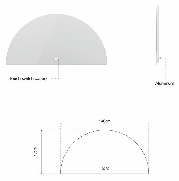 Erga Kori, félkör alakú LED tükör 70x140cm, 2875 lm, 3 világos szín, ERG-V01-KORI-7014-CL