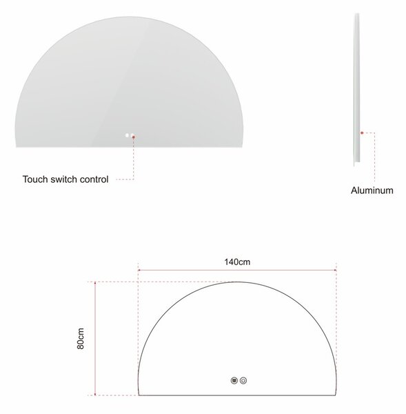 Erga Kori, félkör alakú LED-es tükör 80x140cm, 3105 lm, 3 világos szín, ERG-V01-KORI-8014-CL