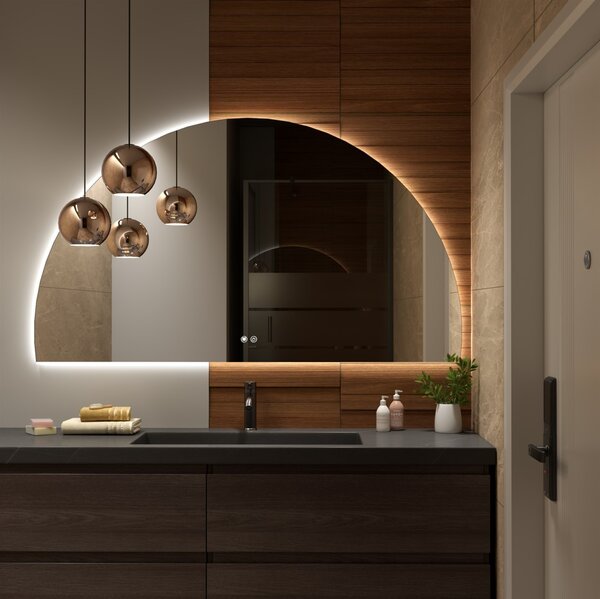 Erga Kori, félkör alakú LED-es tükör 80x140cm, 3105 lm, 3 világos szín, ERG-V01-KORI-8014-CL