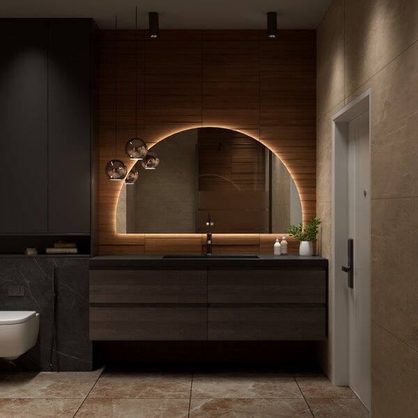 Erga Kori, félkör alakú LED-es tükör 80x140cm, 3105 lm, 3 világos szín, ERG-V01-KORI-8014-CL