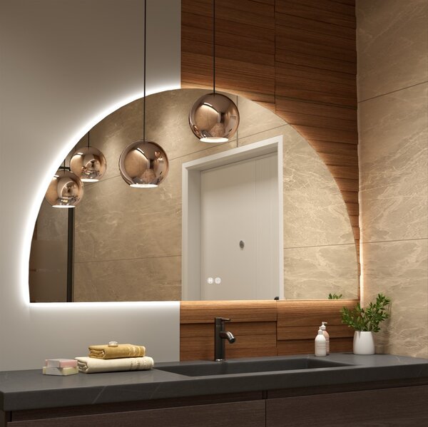 Erga Kori, félkör alakú LED-es tükör 80x140cm, 3105 lm, 3 világos szín, ERG-V01-KORI-8014-CL