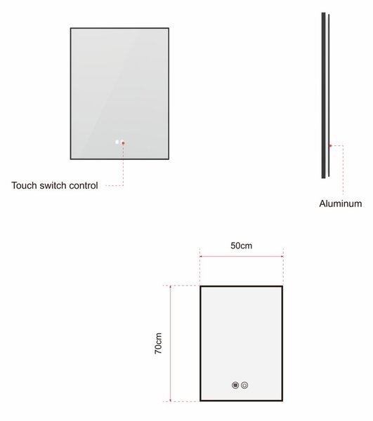Erga Megan, LED tükör 50x70cm fekete keretben, 1840 lm, 3 fényszín, háttérvilágítás, ERG-V01-MEGAN-5070-BK