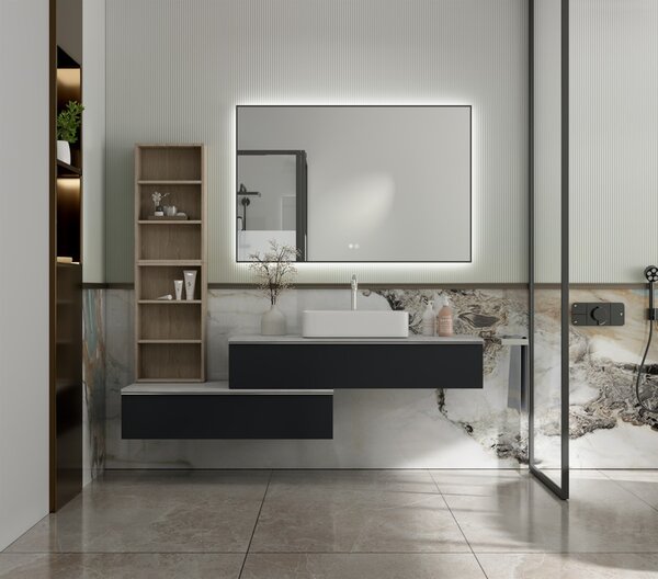 Erga Megan, LED tükör 120x80cm fekete keretben, 3105 lm, 3 fényszín, háttérvilágítás, ERG-V01-MEGAN-1280-BK